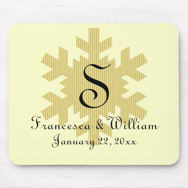 "Snowflake in Gold & White Kariert" - Monogramm (1 Mousepad (Vorne)