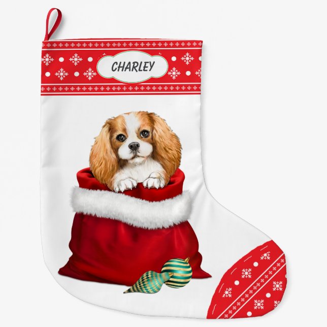 Snowflake King Charles Spaniel Gift Überraschung Großer Weihnachtsstrumpf (Vorderseite)
