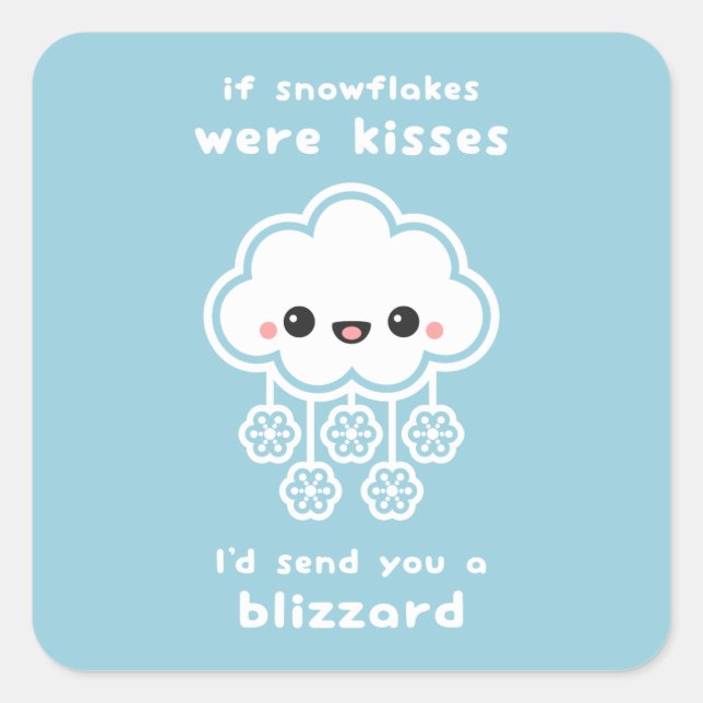 Snowflake Kisses Liebe Quadratischer Aufkleber (Vorderseite)