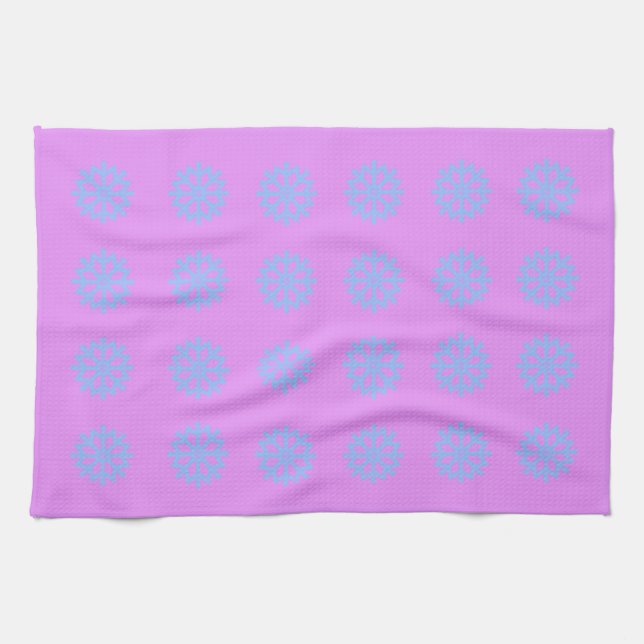 Snowflake Light Blue Winter Festival Pattern Lilac Geschirrtuch (Horizontal)