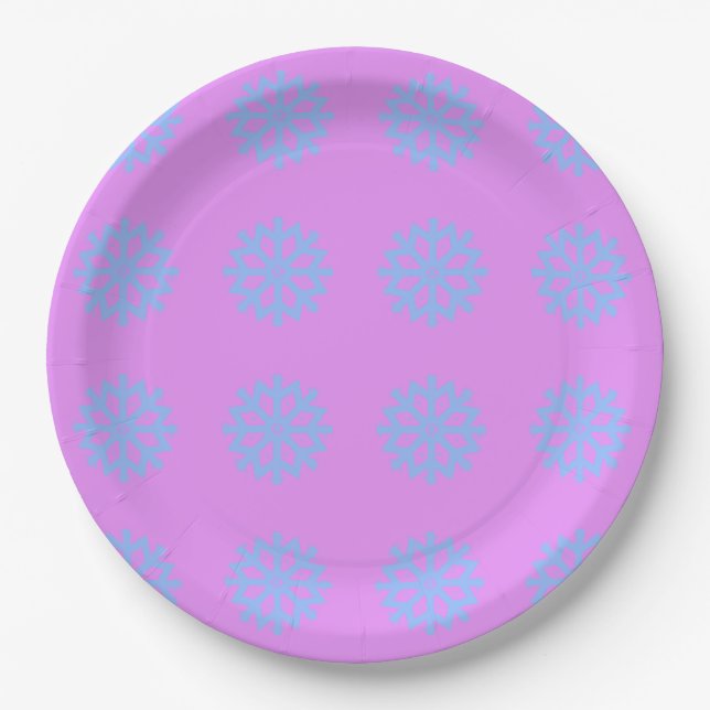 Snowflake Light Blue Winter Festival Pattern Lilac Pappteller (Vorderseite)