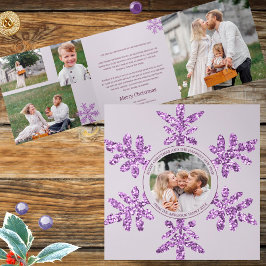 Snowflake Lila Glam Einzigartiges 7 Pic Multi-Foto Dreifach Gefaltete Urlaubskarte