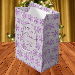Snowflake Lila Glam Muster Weihnachtsschrift Mittlere Geschenktüte