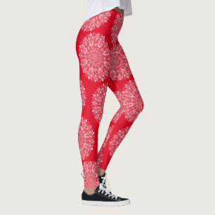 Snowflake Mandala Rot und Weiß Wintermuster Leggings