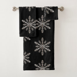 Snowflake Matte Black Badhandtuch Set