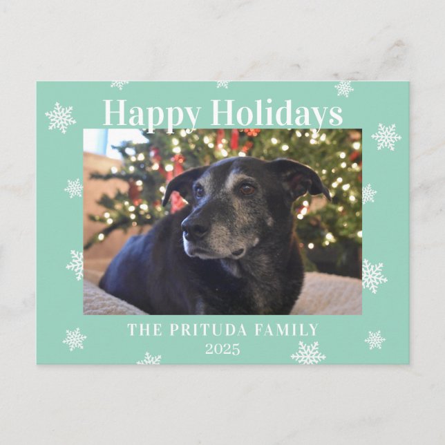 Snowflake Modern Family Photo Holiday Postkarte (Vorderseite)