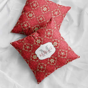 Snowflake Monogram Eleganter Roter Winter Personal Kissen