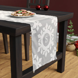 Snowflake Monogram Grey Christmas Table Runner Kurzer Tischläufer