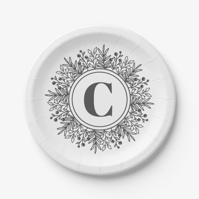 Snowflake Monogram Holiday Pappteller (Vorderseite)