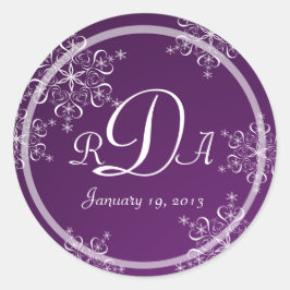 Snowflake Monogram Wedding Runder Aufkleber