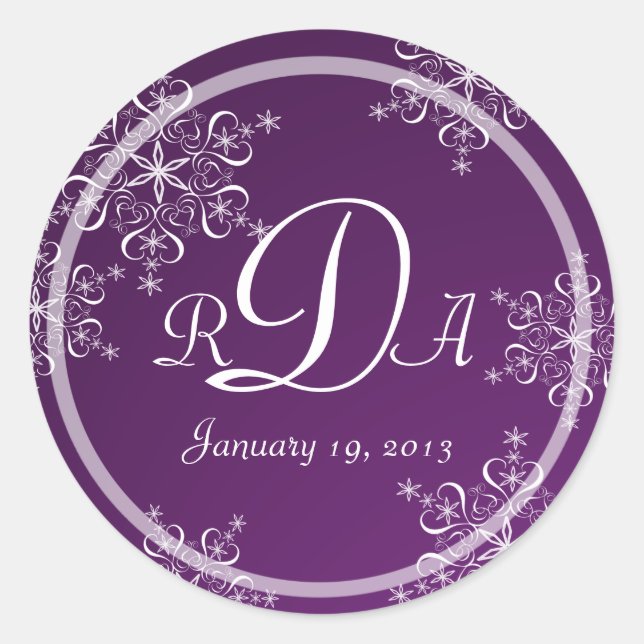 Snowflake Monogram Wedding Runder Aufkleber (Vorderseite)