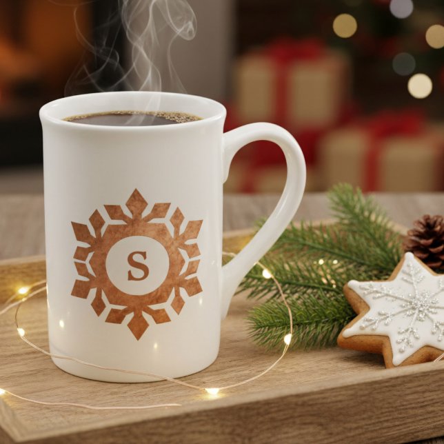 Snowflake Monogram Weihnachts-Tasse Prozellantasse (Add a touch of personalized elegance to your festive home decor with this exquisite snowflake mug.)