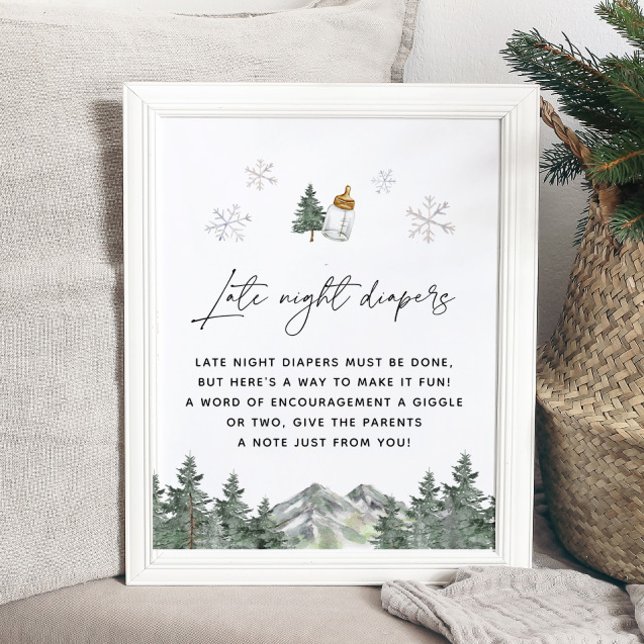 Snowflake Mountain Baby Dusche Spate Night Diapers Poster (Von Creator hochgeladen)