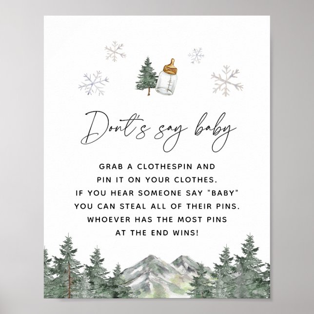 Snowflake Mountain Baby Shower Say Baby Game nicht Poster (Vorne)