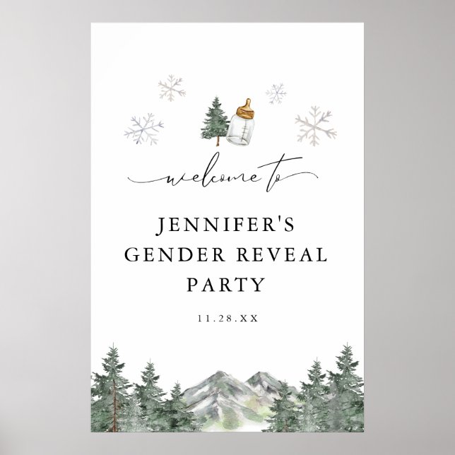 Snowflake Mountain Gender Reveal Willkommenszeiche Poster (Vorne)