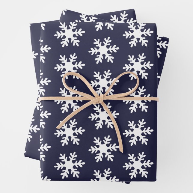 Snowflake Muster Navy Blue White Holiday Geschenkpapier Set (Beispiel)