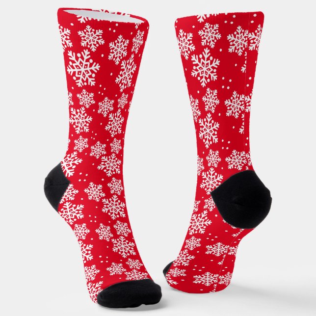 Snowflake Muster Rot & Weiß Weihnachten Socken (Gewinkelt)