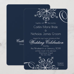 Snowflake Navy Blue Elegance Winter Hochzeit Einladung