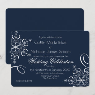 Snowflake Navy Blue Elegance Winter Hochzeit Einladung