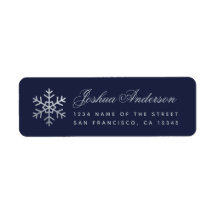 Snowflake Navy Blue Faux Silver Winter Holidays