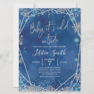 Snowflake Navy Blue und Silver Winter Baby Dusche Einladung