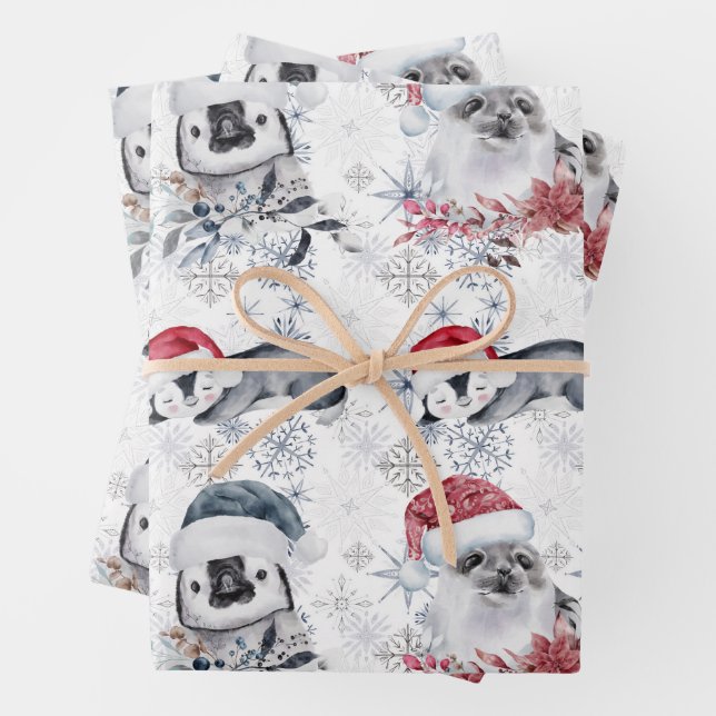 Snowflake Niedliches Weihnachtstiermuster Geschenkpapier Set (Beispiel)