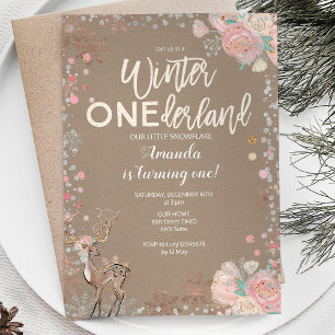 Snowflake ONEderland 1. Geburtstag Einladung Hirsc