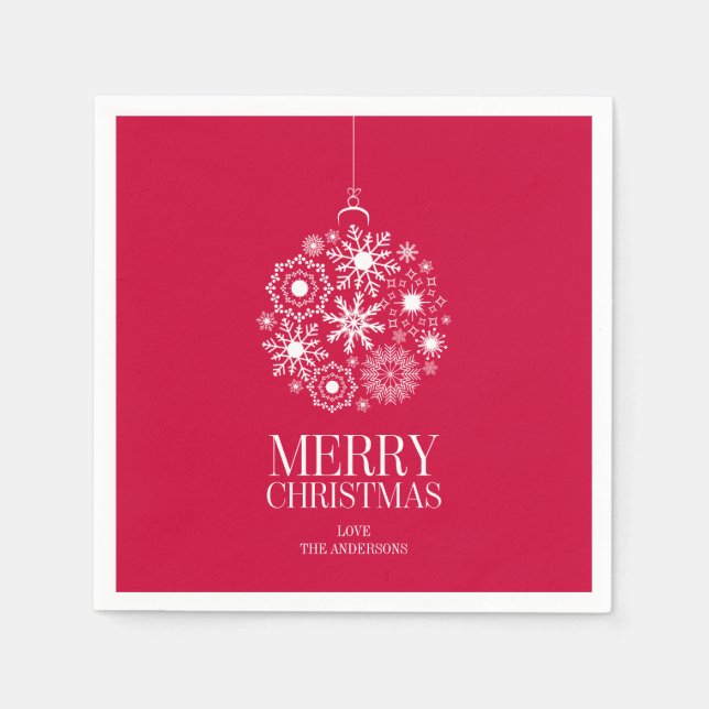 Snowflake Ornament Frohe Weihnachtszeitung Napkins Serviette (Vorderseite)