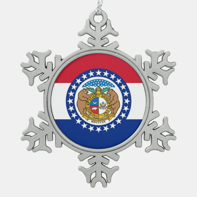 Snowflake-Ornament mit Fahne von Missouri Schneeflocken Zinn-Ornament (Vorderseite)