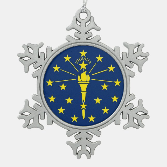 Snowflake-Ornament mit Indiana-Flagge Schneeflocken Zinn-Ornament (Vorderseite)