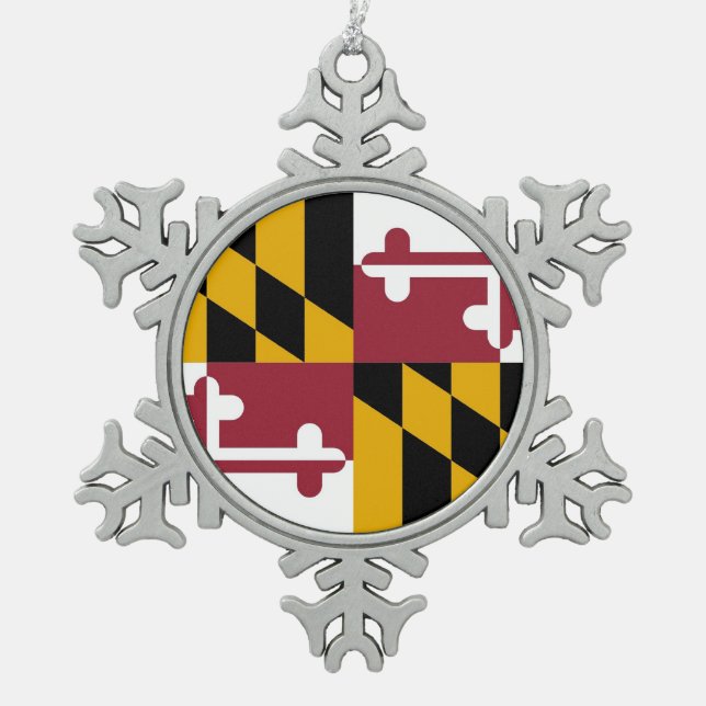 Snowflake-Ornament mit Maryland-Flagge Schneeflocken Zinn-Ornament (Vorderseite)