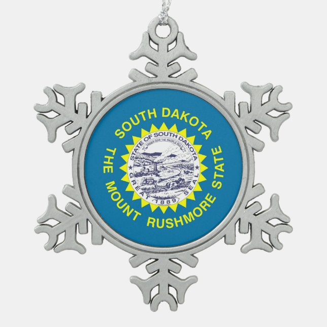 Snowflake-Ornament mit South-Dakota-Flagge Schneeflocken Zinn-Ornament (Vorderseite)
