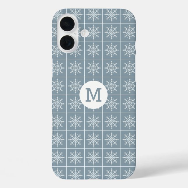 Snowflake Pattern benutzerdefinierte Monogramm-Hül iPhone 16 Plus Hülle (Rückseite)