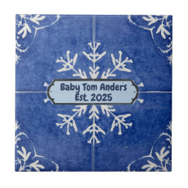 Snowflake pattern blue & white holiday custom name fliese
