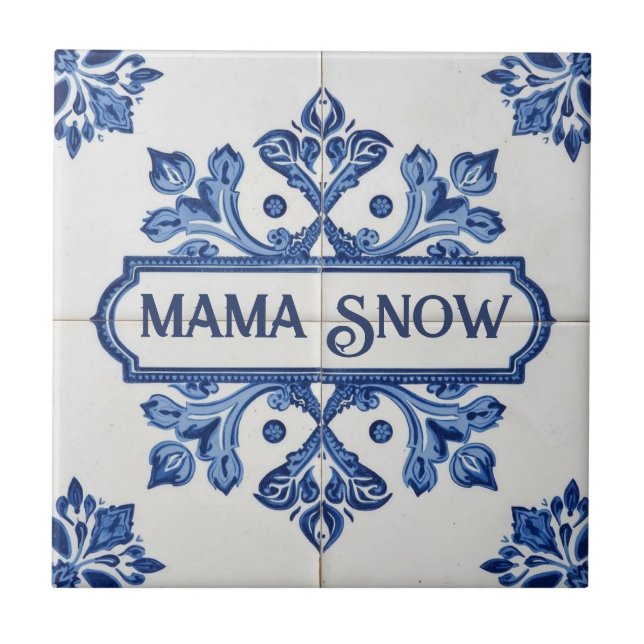 Snowflake pattern blue & white holiday custom name fliese (Vorderseite)