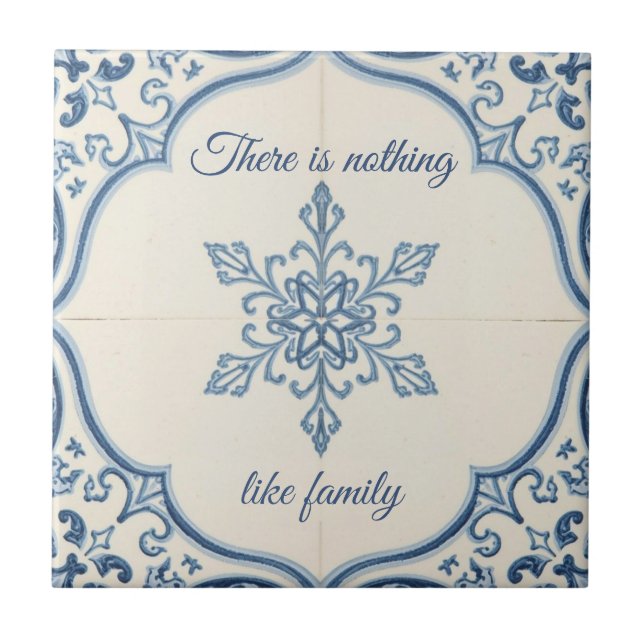Snowflake pattern blue & white holiday custom name fliese (Vorderseite)