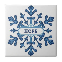 Snowflake pattern blue & white holiday custom name fliese