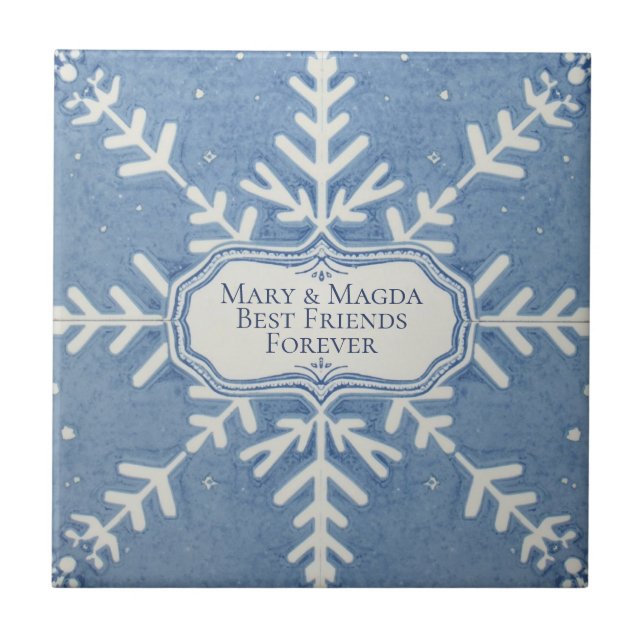 Snowflake pattern blue & white holiday fliese (Vorderseite)
