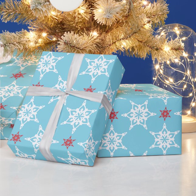 SNOWFLAKE PATTERN Festlich modern minimalrot blau Geschenkpapier (Feiertage)