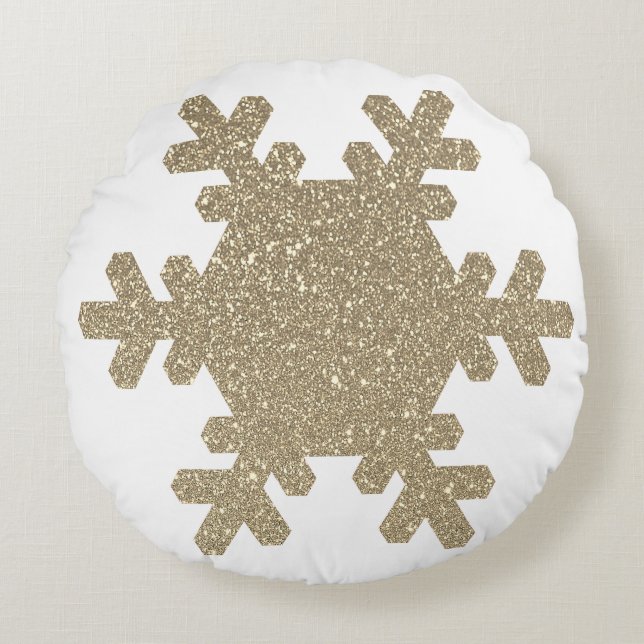 Snowflake Pattern Gold Glitzer Weihnachten Rundes Kissen (Vorderseite)