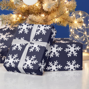 Snowflake Pattern Navy Blue Holiday Geschenkpapier