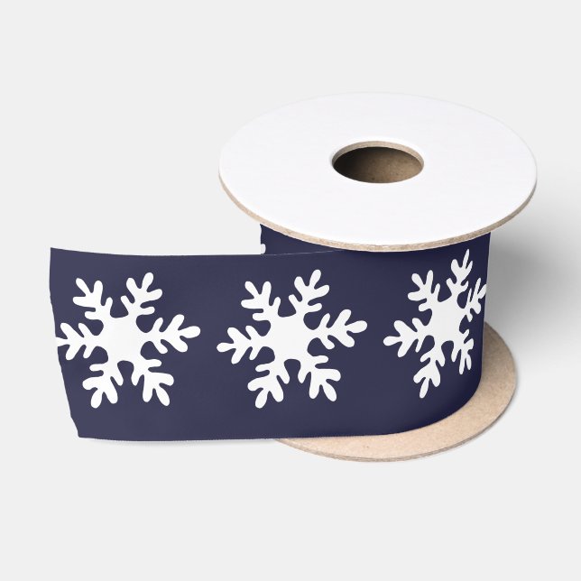 Snowflake Pattern Navy Blue Holiday Satinband (Spule)