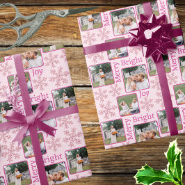 Snowflake Pink Glam 3 Foto Collage Weihnachten Geschenkpapier