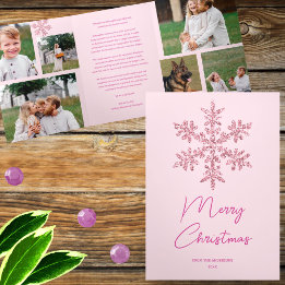 Snowflake Pink Glam 6 Pic Merry Multi Foto Dreifach Gefaltete Urlaubskarte