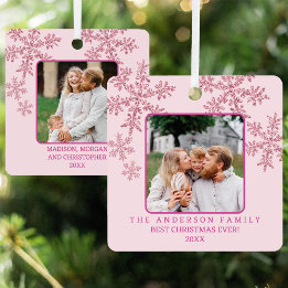Snowflake Pink Glam Elegante 2 Foto Weihnachten Ornament Aus Metall