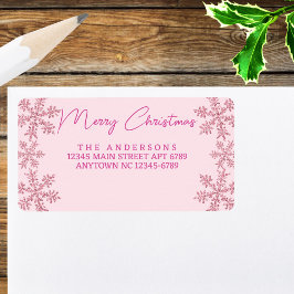 Snowflake Pink Glam Modern Script Weihnachten Adressaufkleber
