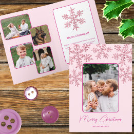 Snowflake Pink Glam Trendy Script Chic 5 Foto Feiertagskarte