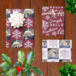 Snowflake Pink Opal Weihnachten 2 Foto Typografie Geschenkpapier Set