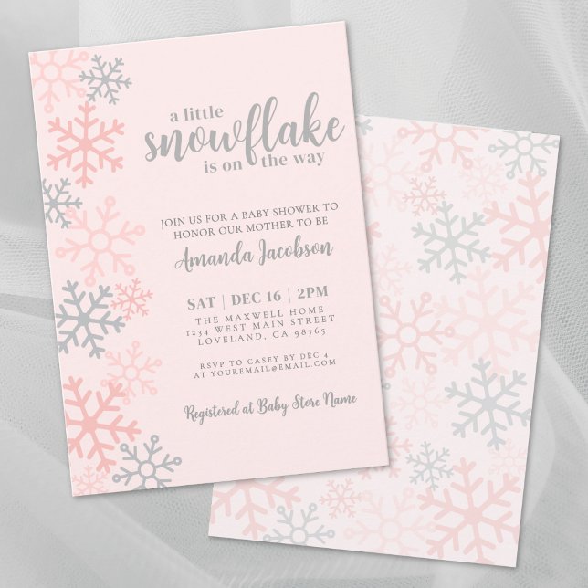 Snowflake Pink Winter Baby Shower Einladung (Snowflake Pink Winter Baby Shower Invitation)