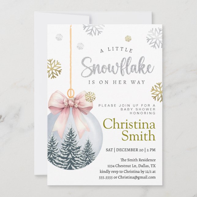 Snowflake Pink Winter Wonderland Baby Girl Dusche Einladung (Vorderseite)